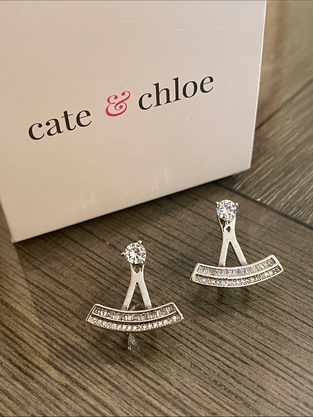 Aria 18k White Gold Plated Silver Drop Earrings with Simulated Diamond Crystals